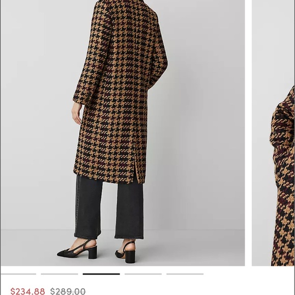 Ann Taylor Plaid Double Breasted Coat - Black, Maroon & Brown - Picture 4 of 10